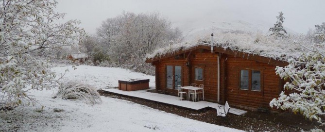 First snow at the log cabins